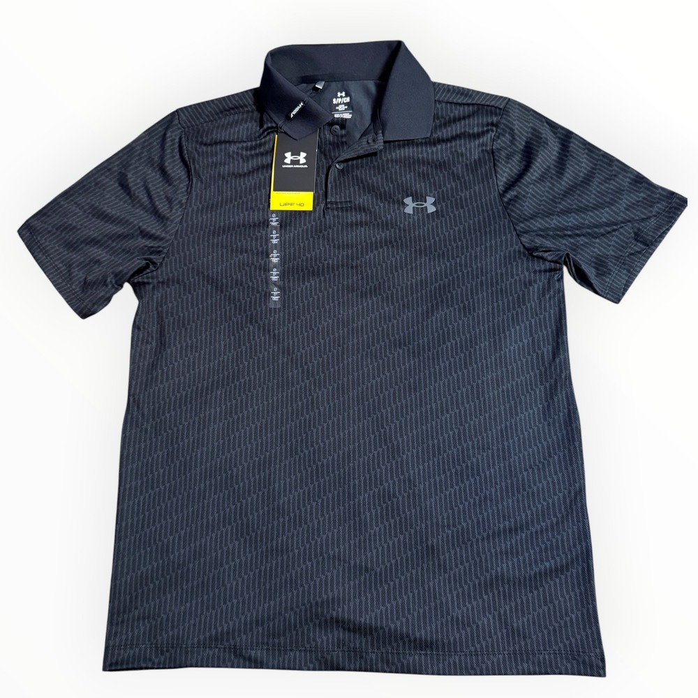 Under Armour Golf Polo Shirt Men Small Black New UPF 40 Loose Fit
